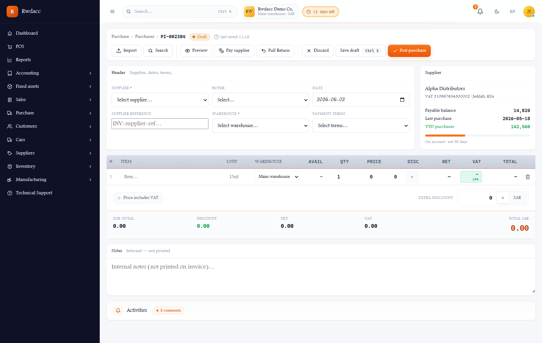 Inventory & Warehouses — Rwdacc